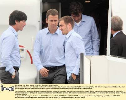 Bundestrainer Joachim Löw (D)mit Oliver Bierhoff und Philipp Lahm (D)