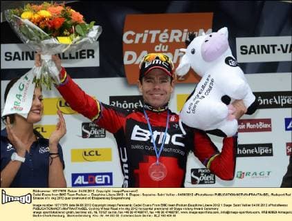 Cadel Evans from BMC Team Podium -- Dauphine Libere 2012 - 1. Etappe - Seyssins- Saint Vallier - 04 06 2012 xPhotoNewsx 