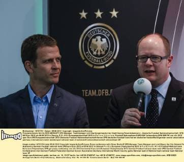 Pressekonferenz mit OLIVER BIERHOFF DFB Manager, Teammanager und Oberbürgermeister der Stadt Danzig Pawel Adamowicz - Deutsche Fussball Nationalmannschaft, DFB EM Euro 2012 am 05.06.2012 in Danzig, P O L E N, Europameisterschaft 2012 in P o l e n, U k r a i n e