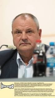 Pressekonferenz der deutschen Nationalmannschaft am 05.06.2012 in Danzig Harald Stenger ( Pressesprecher Nationalmannschaft )