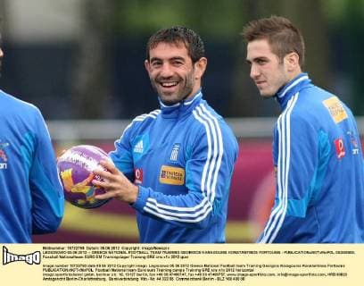 LEGIONOWO 05.06.2012 -- GREECE NATIONAL FOOTBALL TEAM TRAINING GEORGIOS KARAGOUNIS KONSTANTINOS FORTOUNIS -  0S3G0505