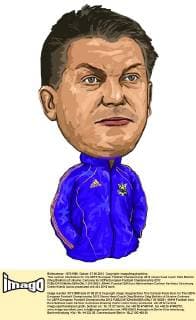 This cartoon illustration for the UEFA European Football Championship 2012 shows head coach Oleh Blokhin (Oleg Blokhin) of Ukraine. Cartoons for UEFA European Football Championship 2012  20120521_40444