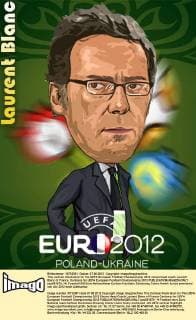 This cartoon illustration for the UEFA European Football Championship 2012 shows head coach Laurent Blanc of France. Cartoons for UEFA European Football Championship 2012  pau651579_14