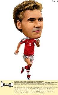This cartoon illustration for the UEFA European Football Championship 2012 shows Danish footballer Nicklas Bendtner. Cartoons for UEFA European Football Championship 2012  pau656745_03