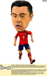 This cartoon illustration for the UEFA European Football Championship 2012 shows Spanish footballer Xavi . Cartoons for UEFA European Football Championship 2012  pau656745_13