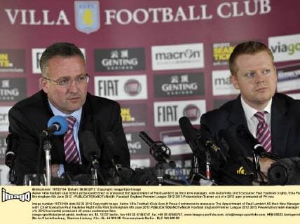 Aston Villa football club held a press conference to announce the appointment of Paul Lambert as their new manager, with AstonVilla chief executive Paul Faulkner (right)..Villa Park Birmingham 6th June 2012 - EDITORIAL USE ONLY. No use with unauthorised audio, video, data, fixture lists, club league logos or live services. Online in-match use limited to 120 images, no video emulation. No use in betting, games or single club league player publications.