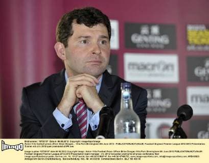 Aston Villa football press officer Brian Doogan... Villa Park Birmingham 6th June 2012 - EDITORIAL USE ONLY. No use with unauthorised audio, video, data, fixture lists, club league logos or live services. Online in-match use limited to 120 images, no video emulation. No use in betting, games or single club league player publications.