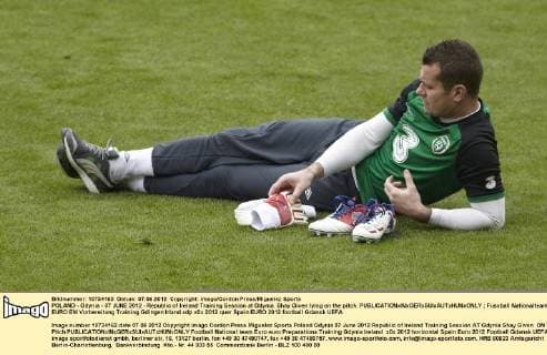 POLAND - Gdynia - 07 JUNE 2012 - Republic of Ireland Training Session at Gdynia. Shay Given lying on the pitch. 