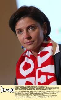 FUSSBALL - EURO 2012, PK WARSCHAU,POLEN,08.JUN.12 - FUSSBALL - UEFA Europameisterschaft 2012 - Vorberichte, Pressekonferenz - Sportministerin Joanna Mucha (POL). 