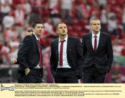 GAME POLAND - GREECE ROBERT LEWANDOWSKI (L) DARIUSZ DUDEK (C) GRZEGORZ SANDOMIERSKI (P) -  20120608CSMT8079