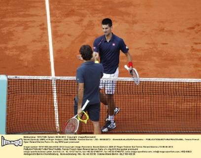 Novak Djokovic (SER) et Roger Federer (SUI) TENNIS : Roland Garros - J13 - 08 06 2012 - GwendolineLeGoffxPanoramic - 