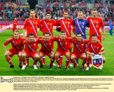 Russia in Wroclaw Back row (L-R): Sergei Ignashevich, Yuri Zhirkov, Roman Shirokov, Vyacheslav Malafeev, Aleksei Berezutskiy of Russia Front row (L-R): Aleksandr Anyukov, Alan Dzagoev, Konstantin Zyryanov, Igor Denisov, Aleksandr Kerzhakov, Andrei Arshavin 