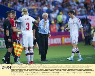 (L-R) Simon Kjaer of Denmark,coach Morten Olsen of Denmark,William Kvist of Denmark 3 Netherlands v Denmark UEFA EURO 2012 2011 2012 xVIxWillemxJanxDijkdrentxIVx 964921