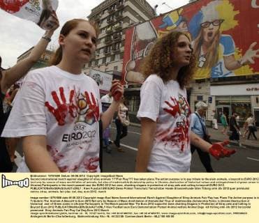 Second international march against slaughter of stray animals ???Fair Play??? has taken place.The action purpose is to pay tribute to the slain animals, a boycott to EURO 2012 (not only by reason of mass annihilation of animals, but also of inadmissible dictatorship policy in Ukraine, destruction of historical values and extinguishment of green zones in Ukraine).Participants in the march passed near the EURO 2012 fan zone, chanting slogans in protection of stray pets and calling to boycott EURO 2012. 
