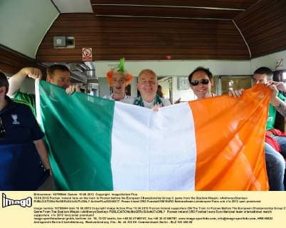 10.06.2012 Poznan. Ireland fans on the train to Poznan before the European Championship Group C game from the Stadion Miejski. xAnthonyxStanleyx  ActionPlus20246217