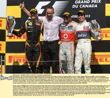 Motorsports: FIA Formula One World Championship 2012, Grand Prix of Canada, 10 Romain Grosjean (FRA, Lotus F1 Team), Martin Whitmarsh (GBR, Teamchef Vodafone McLaren Mercedes), 4 Lewis Hamilton (GBR, Vodafone McLaren Mercedes), 15 Sergio Perez (MEX, Sauber F1 Team), xHOCHxZWEIx