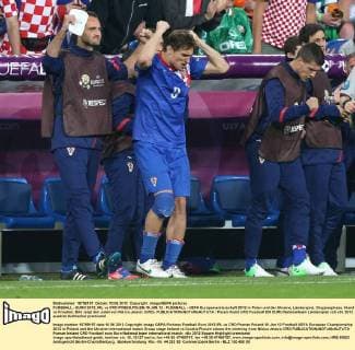 FUSSBALL - EURO 2012, IRL vs CRO POSEN,POLEN,10.JUN.12 - FUSSBALL - UEFA Europameisterschaft 2012 in Polen und der Ukraine, Länderspiel, Gruppenphase, Irland vs Kroatien. Bild zeigt den Jubel von Nikica Jelavic (CRO). 