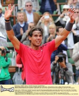 Spanish Rafael Nadal reacts after winning his French Open men s final match - Roland Garros in Paris - Nadals 7th French Open title -  PAR20120611706