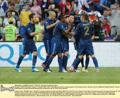 Football - UEFA Euro 2012 - France vs. England Samir Nasri celebrates scoring the equalising goal at the Donbass Arena, Donetsk, Ukraine 