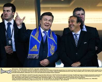 On June 11, on the Olimpiyskiy National Complex the national teams of Ukraine and Sweden played their first match in Group D in the Euro 2012 European football championship - President Viktor Janukowitsch (Ukraine) and UEFA president Miche Platini (FRA) -  EN_01032800_0070