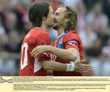 Czech Tomas Rosicky and Petr Jiracak during the Euro 2012 soccer championship Group A match between Greece and Czech Republic in Wroclaw, Poland, Tuesday, June 12, 2012. (CTKxPhoto KaterinaxSulova)  CTKPhoto829201206120786901