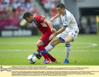 (L-R) Milan Baros of Czech,Kyriakos Papadopoulos of Greece Greece v Czech Republic Group A: UEFA EURO 2012 2011 2012 xVIxMAURICExVANxSTEENxIVx 971927