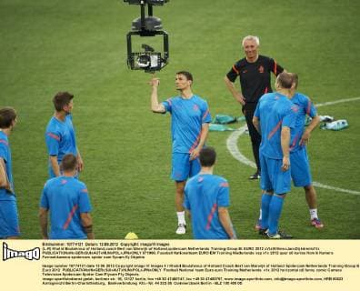 (L-R) Khalid Boulahrouz of Holland,coach Bert van Marwijk of Holland,spidercam Netherlands Training Group B: EURO 2012 xVIxWillemxJanxDijkdrentxIVx 971986