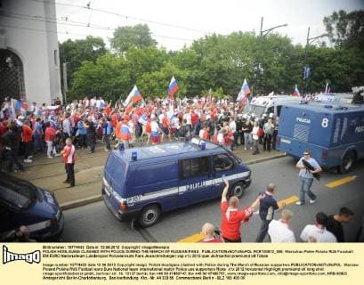 POLISH HOOLIGANS CLASHED WITH POLICE DURING THE MARCH OF RUSSIAN FANS  RCR120612_056