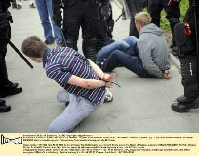 POLISH HOOLIGANS CLASHED WITH POLICE DURING THE MARCH OF RUSSIAN FANS  RCR120612_013