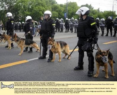 POLISH HOOLIGANS CLASHED WITH POLICE DURING THE MARCH OF RUSSIAN FANS  RCR120612_038