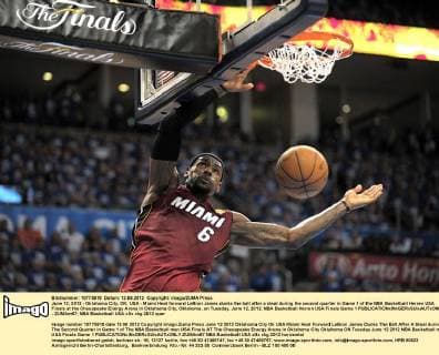 June 12, 2012 - Oklahoma City, OK, USA - Miami Heat forward LeBron James dunks the ball after a steal during the second quarter in Game 1 of the NBA Basketball Herren USA Finals at the Chesapeake Energy Arena in Oklahoma City, Oklahoma, on Tuesday, June 12, 2012. NBA Basketball Herren USA Finals Game 1 - ZUMAm67