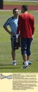 EURO 2012 - POLAND - Gniewino - 13 JUNE 2012 - Spain National Team official MD-1 training. Spanish midfielder Santi Cazorla and third goalkeeper Victor Valdes. 