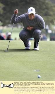 Tiger Woods lines up his putt on the 17th green on day one of the U.S. Open at the Olympic Club in San Francisco on June 14, 2012.  SFP2012061450
