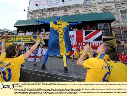 Football - European Championships 2012 - Swedish and English fans face off before kick off in Kiev. 