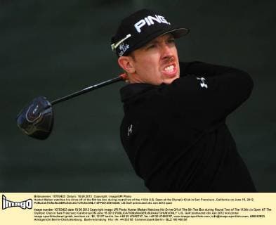 Hunter Mahan watches his drive off of the 5th tee box during round two of the 112th U.S. Open at the Olympic Club in San Francisco, California on June 15, 2012.  SFP20120615326