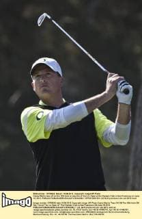 Casey Martin tees off on the 18th hole on day two of the U.S. Open at the Olympic Club in San Francisco on June 15, 2012.  SFP2012061501