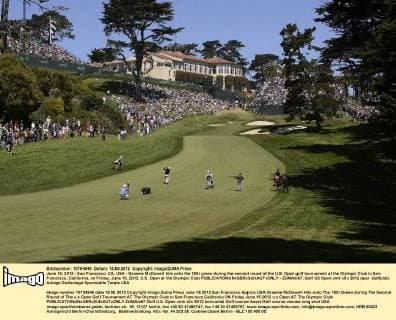 June 15, 2012 - San Francisco, CA, USA - Graeme McDowell hits onto the 18th green during the second round of the U.S. Open golf tournament at the Olympic Club in San Francisco, California, on Friday, June 15, 2012. U.S. Open at the Olympic Club - ZUMAm67