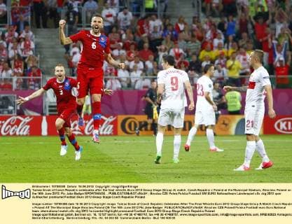 Tomas Sivok of Czech Republic celebrates after the final whistle..Euro 2012 Group Stage (Group A) match, Czech Republic v Poland at the Municipal Stadium, Wroclaw, Poland on the 16th June 2012. Pic Jake Badger SPORTIMAGE... EDITORIAL USE ONLY. No use with unauthorised audio, video, data, fixture lists, club league logos or live services. Online in-match use limited to 120 images, no video emulation. No use in betting, games or single club league player publications.