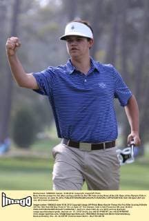 Beau Hossler pumps his fist after scoring a birdie on the 14th hole on day three of the U.S. Open at the Olympic Club in San Francisco on June 16, 2012.  SFP2012061638