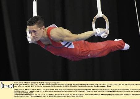 17.06.2012, Düsseldorf: Marcel Nguyen (Deutschland) gewinnt im Finale Ringen bei den deutschen Meisterschaften im Turnen 2012.