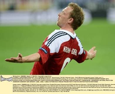 FUSSBALL EUROPAMEISTERSCHAFT 2012 VORRUNDE Dänemark - Deutschland 17.06.2012 Michael Krohn - Dehli (Dänemark) bejubelt seinen Treffer zum 1:1 