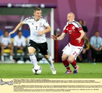 LWOW ARENA LWOW 17.06.2012 EURO 2012 BASTIAN SCHWEINSTEIGER GER NIKI ZIMLING DEN LVIV LVIV ARENA 17.06.2012 EURO 2012 GROUP B DENMARK - GERMANY BASTIAN SCHWEINSTEIGER GER NIKI ZIMLING DEN  120617MIN002