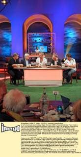 (l-r) Fernsehmoderator Waldemar Waldi Hartmann ( GER ) , Fernsehmoderator Frank Elstner ( AUT ), der ehemalige Handball-Profi Stefan Kretzschmar ( GER ), der ehemalige Fussball-Profi Michael Rummenigge ( GER ) und Comedian Matze Knop ( GER eigentl. Matthias Knop ) anläßlich der ARD Sport-Talkrunde Waldis EM Club am 17.06.2012 vor dem Porticus des Bayerischen Bahnhofs in Leipzig.