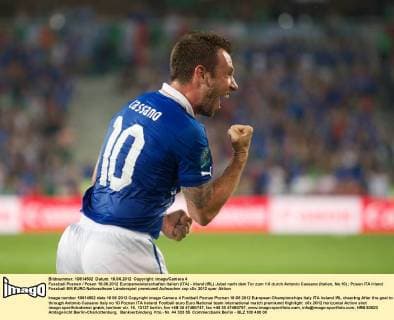 Fussball Posnan Posen 18.06.2012 Europameisterschaften Italien (ITA) - Irland (IRL) Jubel nach dem Tor zum 1:0 durch Antonio Cassano (Italien, No.10)