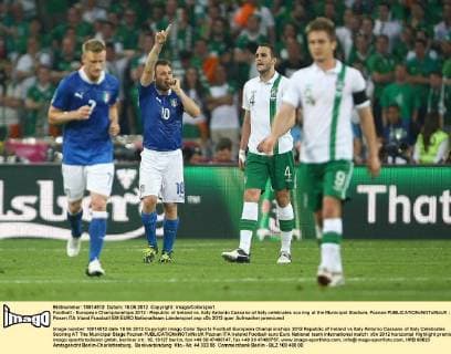 Football - European Championships 2012 - Republic of Ireland vs. Italy Antonio Cassano of Italy celebrates scoring at the Municipal Stadium, Poznan 