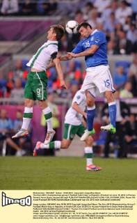 The Euro 2012 championships group C football match Italy vs Republic of Ireland on June 18, 2012 in Poznan, Poland. Kevin Doyle, Andrea Barzagli  EN_01033960_0004