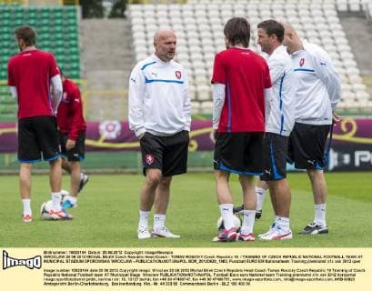 WROCLAW 20 06 2012 MICHAL BILEK Czech Republic Head Coach - TOMAS ROSICKY Czech Republic 10 TRAINING OF CZECH REPUBLIC NATIONAL FOOTBALL TEAM AT MUNICIPAL STADIUM OPOROWSKA WROCLAW -  BOR_20120620_1983