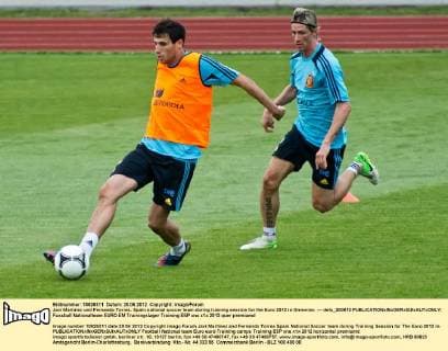 Javi Martinez und Fernando Torres. Spain national soccer team during training session for the Euro 2012 in Gniewino --- delu_200612 