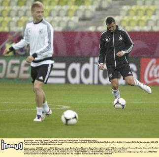 Training Session at PGE Arena of Gdansk. Forward Miroslav Klose with the ball. 