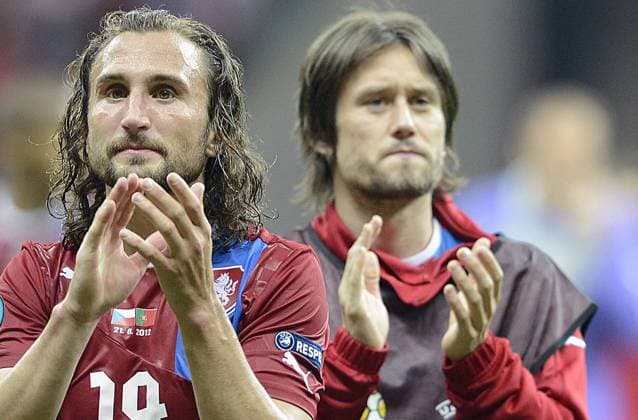 Petr Jiracek (left) and Tomas Rosicky (both CZE) , soccer, quarterfinal EURO 2012 match Czech Republic vs Portugal, Wroclaw, Poland on June 21, 2012. (CTKxPhoto KaterinaxSulova)  CTKPhoto20175132